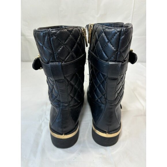 VINCE CAMUTO WILAMENA QUILTED BLACK LEATHER GOLD BUCKLES BIKER BOOTS Size 5.5 M - Picture 3 of 13